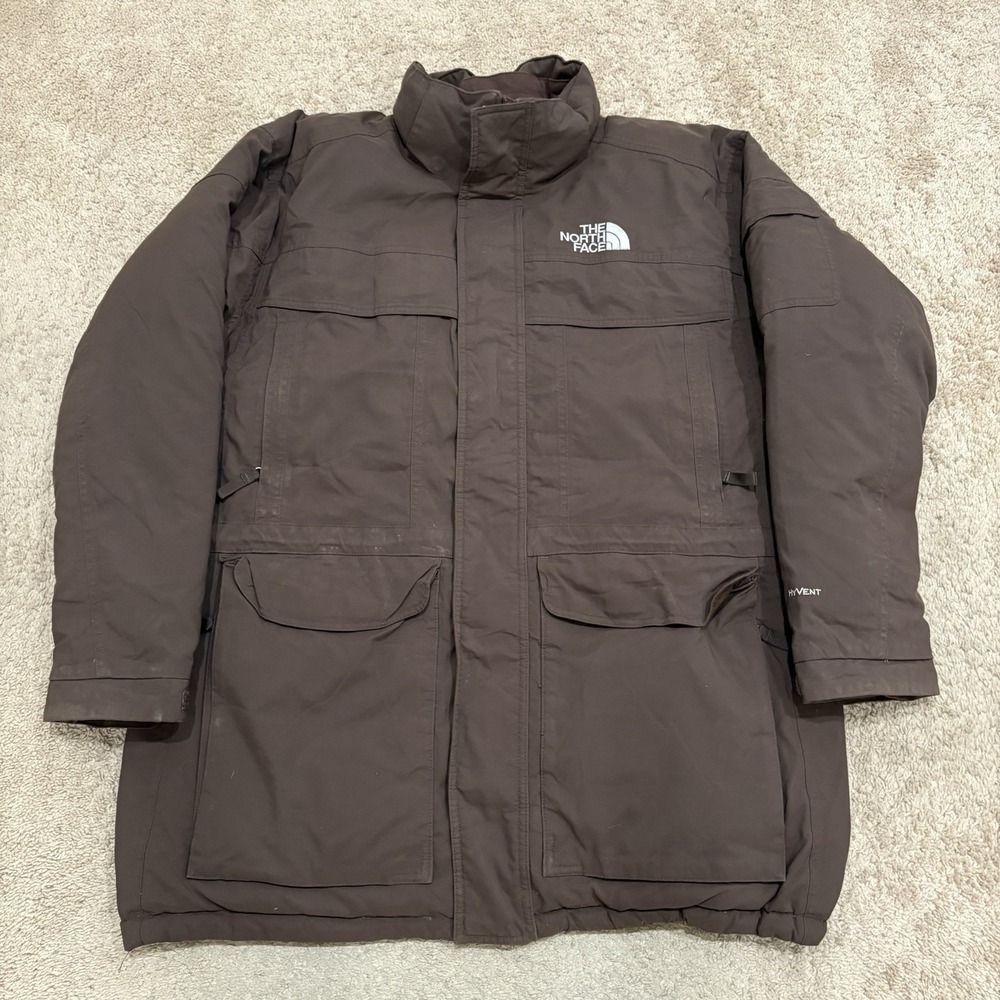 The North Face Mcmurdo Hyvent Down Parka Jacket Mens Large Brown Full Zip